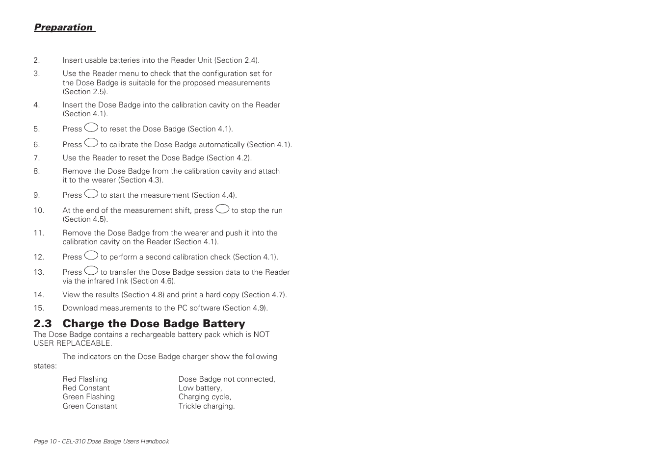 3 charge the dose badge battery | Casella CEL CEL-310 User Manual | Page 10 / 45