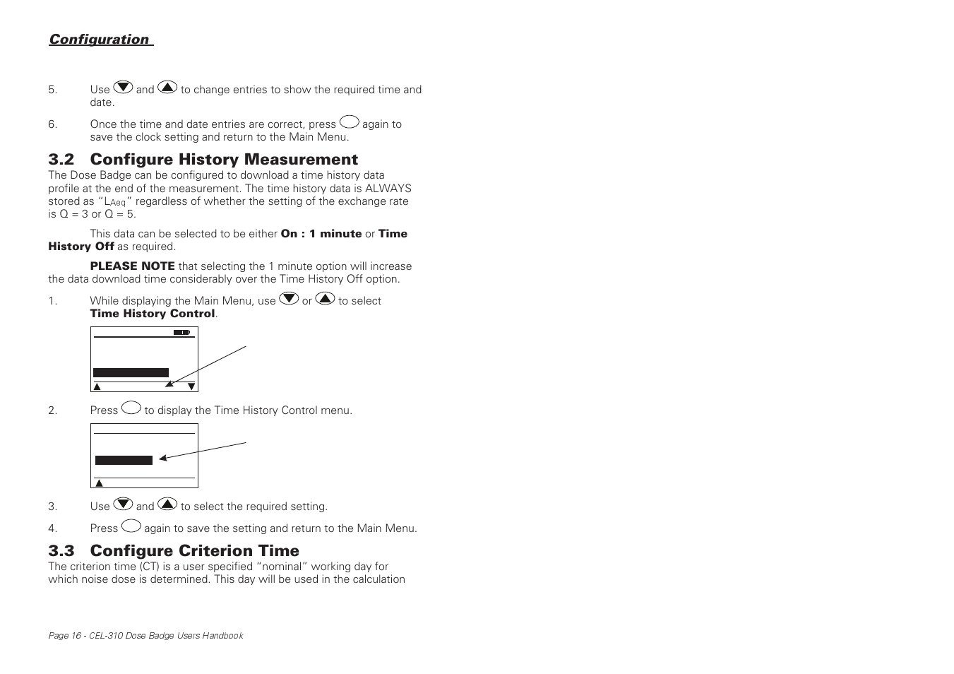 2 configure history measurement, 3 configure criterion time | Casella CEL CEL-310 User Manual | Page 16 / 45