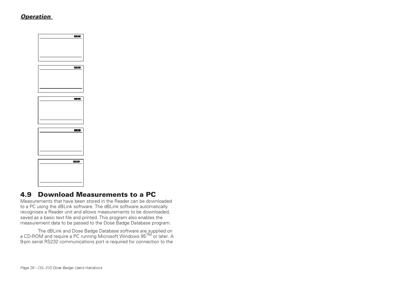 9 download measurements to a pc, Operation | Casella CEL CEL-310 User Manual | Page 28 / 45