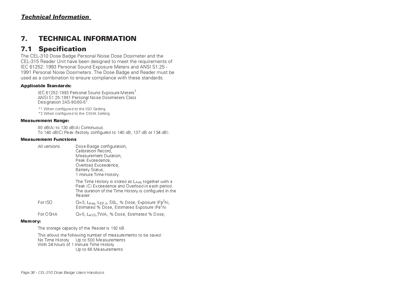 Technical information 7.1 specification | Casella CEL CEL-310 User Manual | Page 36 / 45