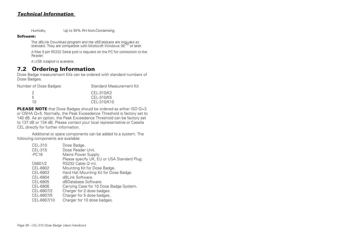 2 ordering information | Casella CEL CEL-310 User Manual | Page 38 / 45