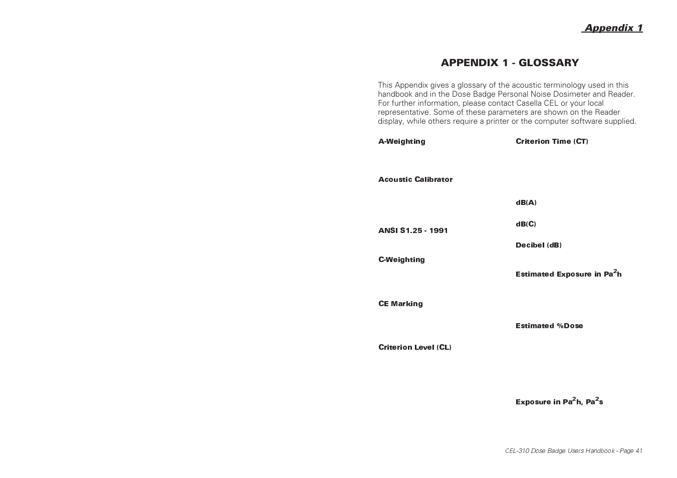 Appendix 1 - glossary, Appendix 1 | Casella CEL CEL-310 User Manual | Page 41 / 45