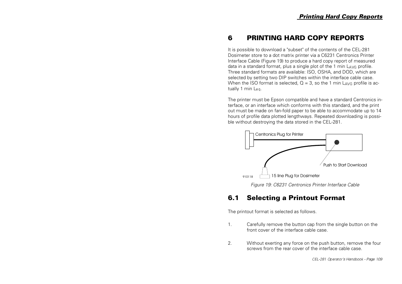 6printing hard copy reports, 1 selecting a printout format | Casella CEL CEL-281 User Manual | Page 118 / 147