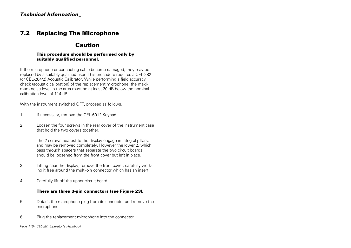 2 replacing the microphone caution | Casella CEL CEL-281 User Manual | Page 125 / 147