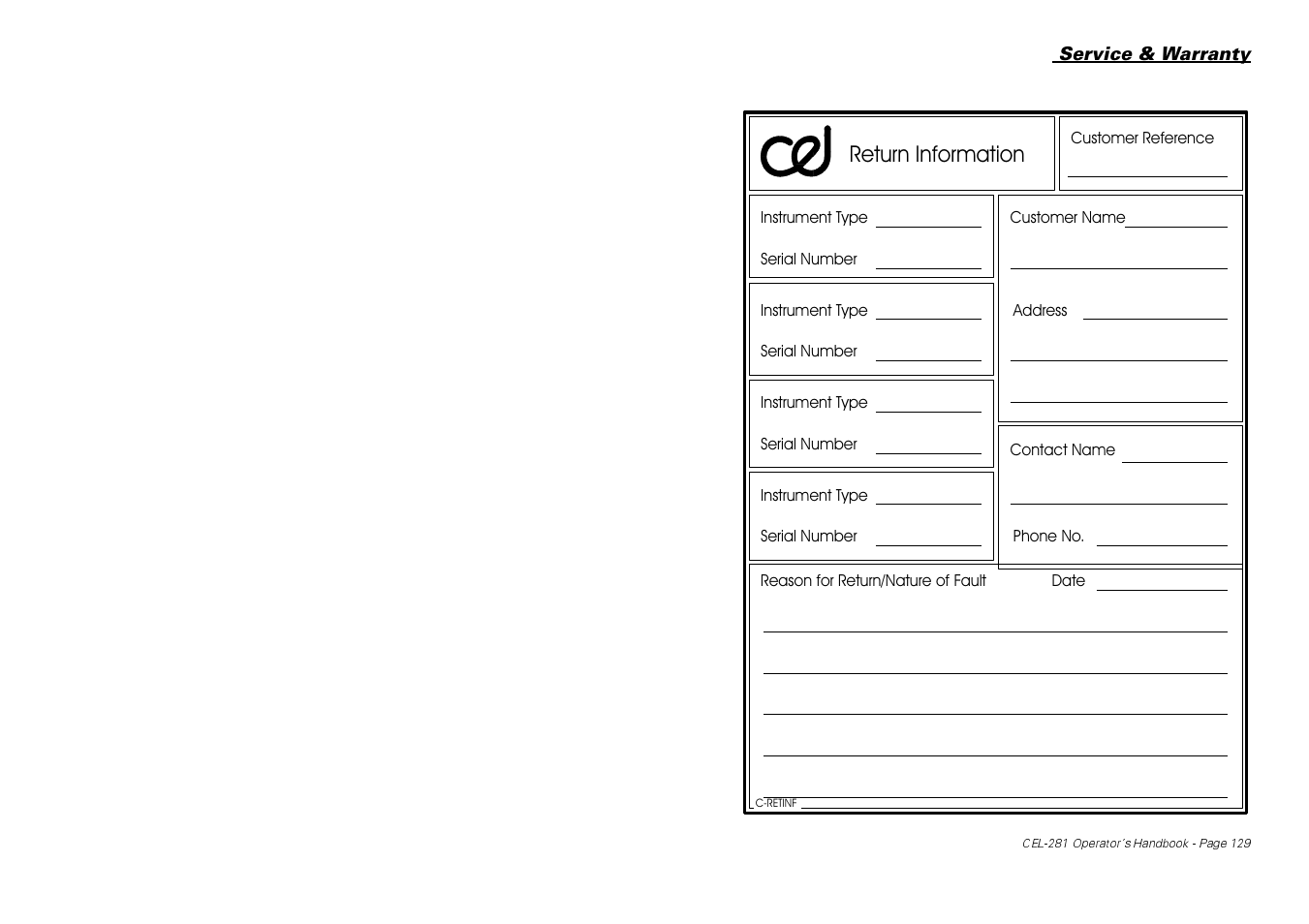 Return information | Casella CEL CEL-281 User Manual | Page 138 / 147