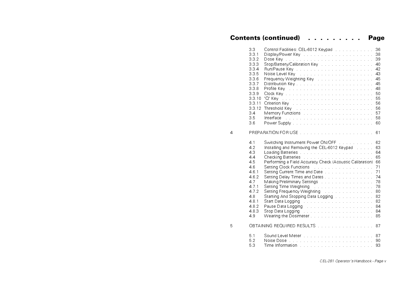 Contents (continued) . . . . . . . . . page | Casella CEL CEL-281 User Manual | Page 5 / 147