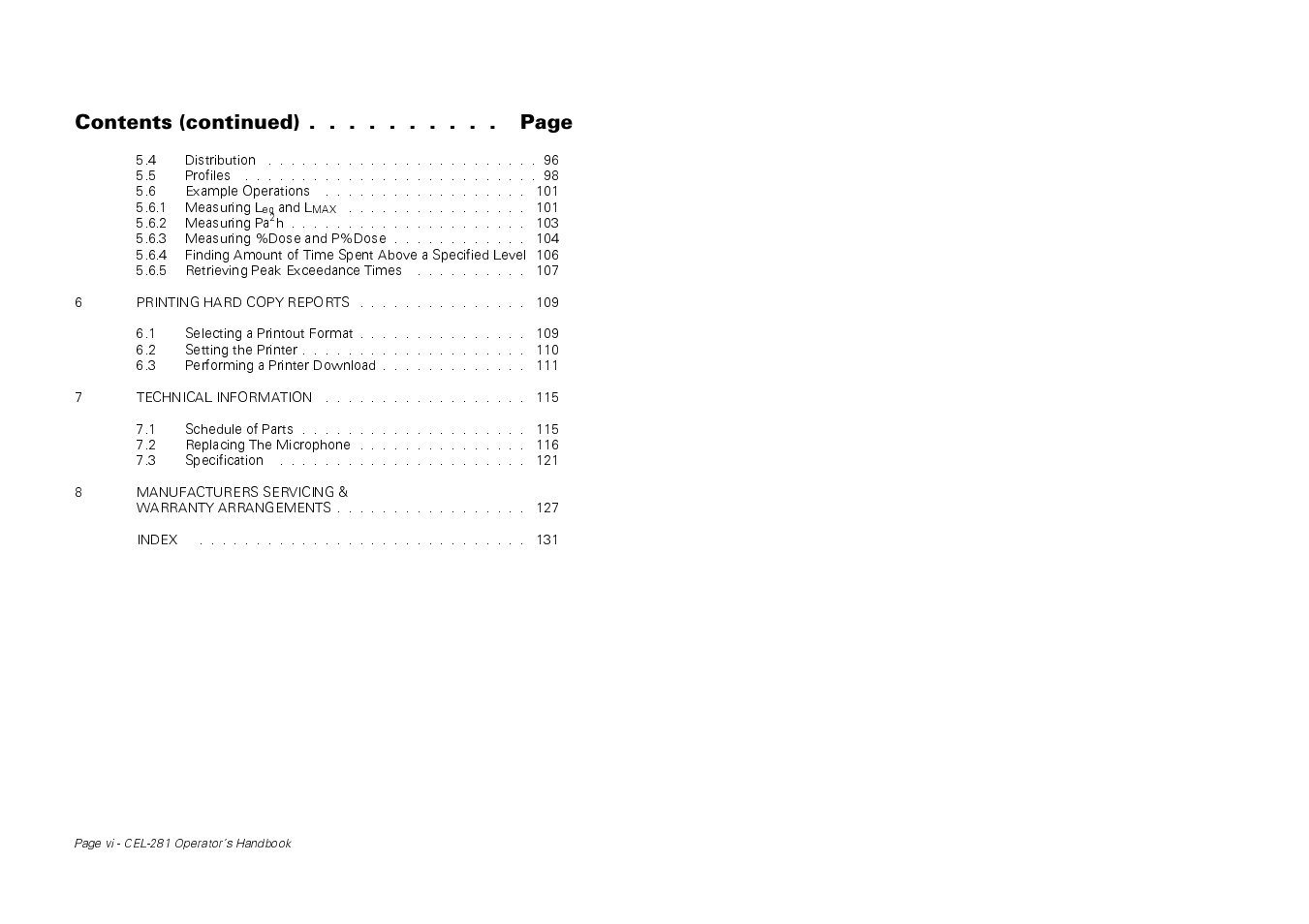 Contents (continued) . . . . . . . . . . page | Casella CEL CEL-281 User Manual | Page 6 / 147