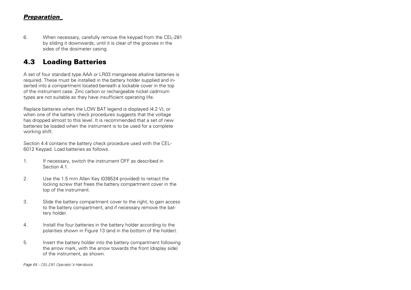 3 loading batteries | Casella CEL CEL-281 User Manual | Page 73 / 147