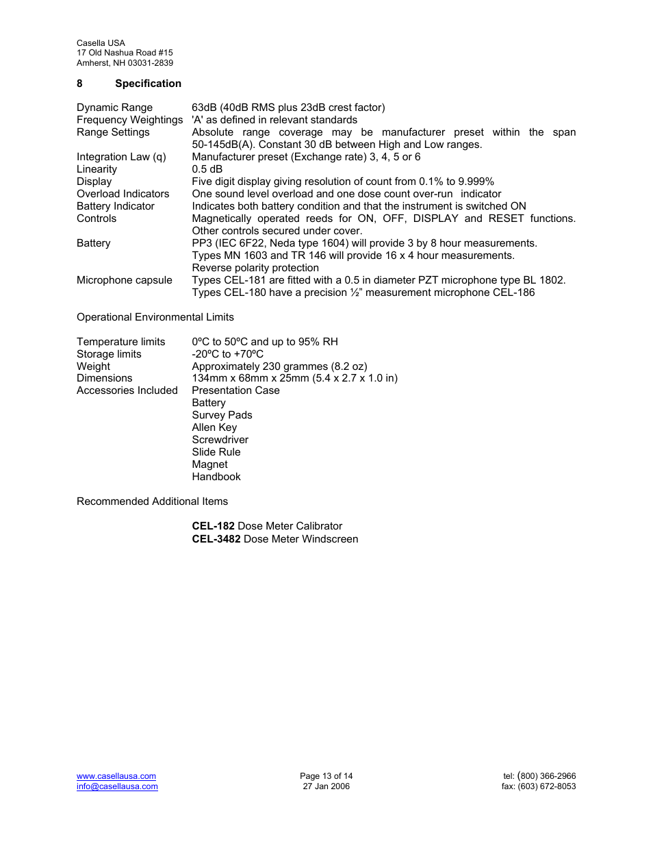 Casella CEL CEL-181 User Manual | Page 13 / 14