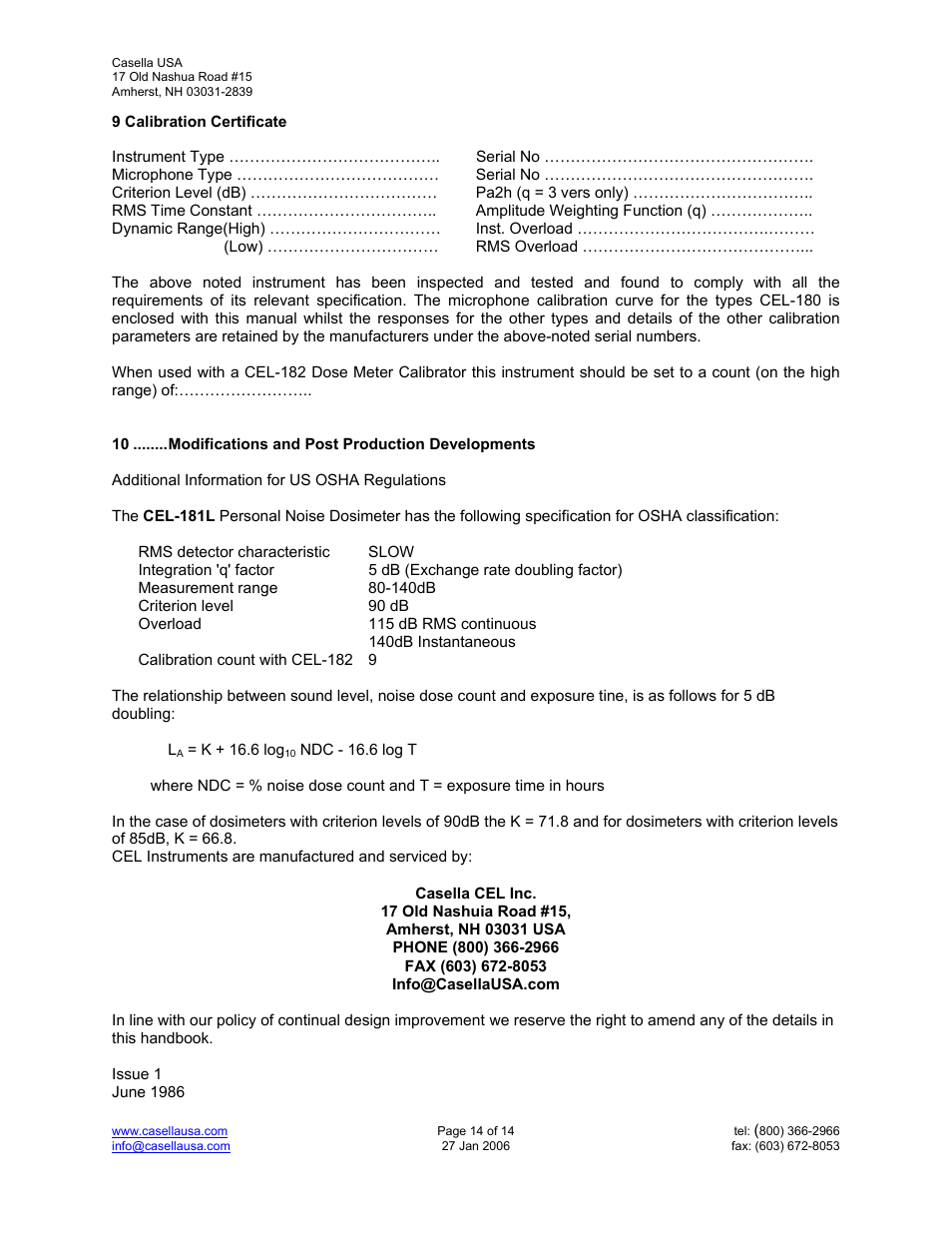 Casella CEL CEL-181 User Manual | Page 14 / 14