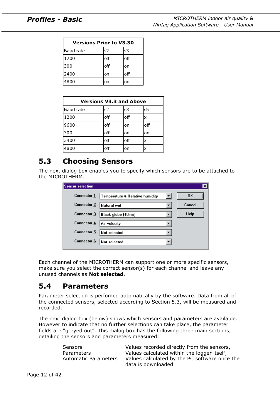 3 choosing sensors, 4 parameters, Profiles - basic | Casella CEL Indoor air quality monitor User Manual | Page 12 / 42