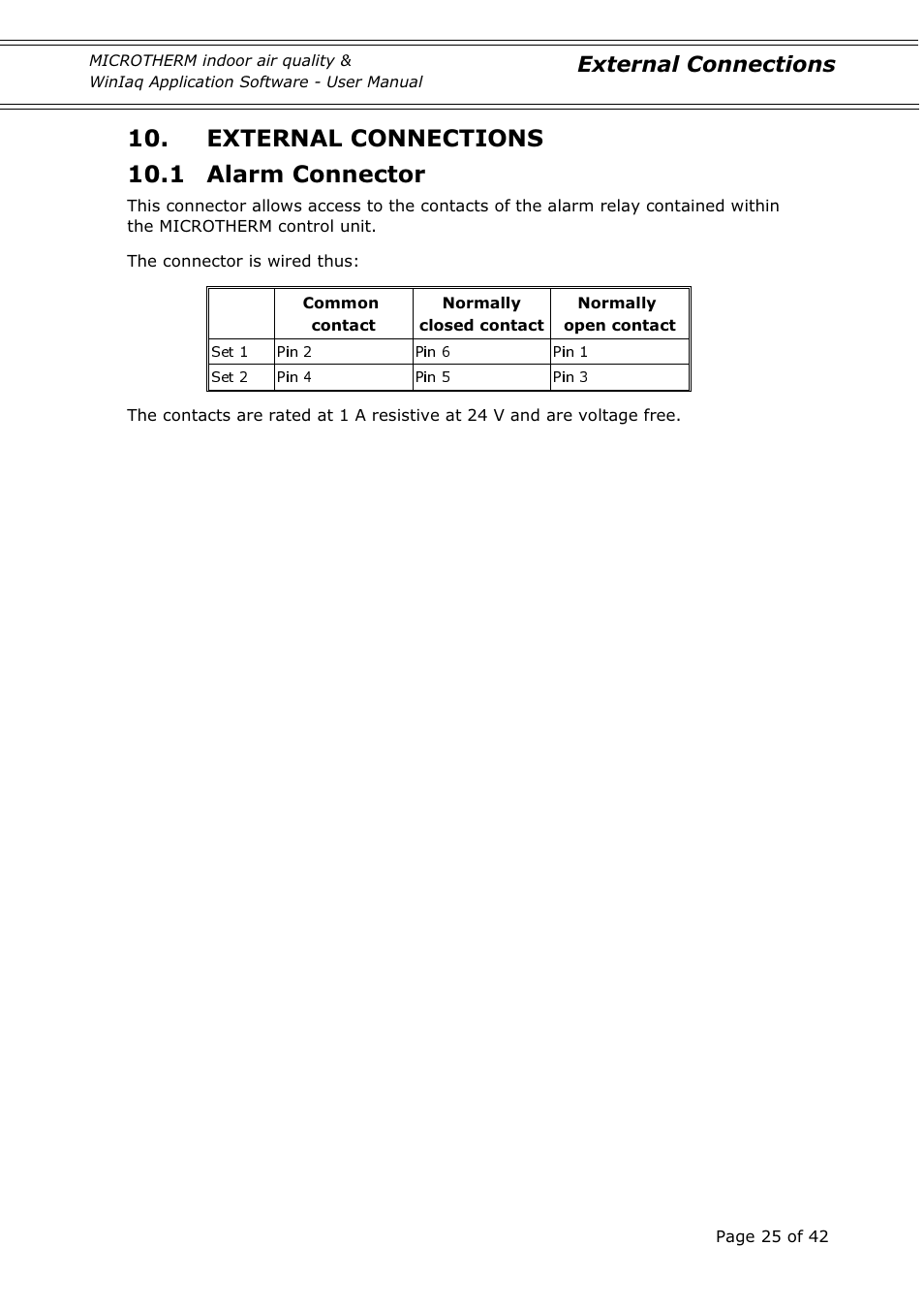 External connections 10.1 alarm connector, External connections | Casella CEL Indoor air quality monitor User Manual | Page 25 / 42