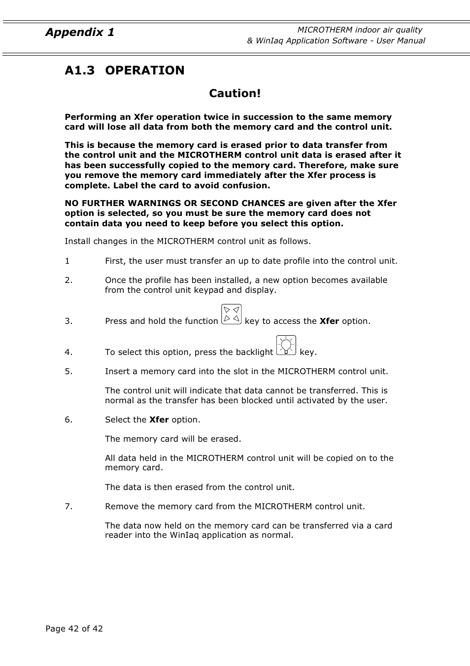 A1.3 operation, Caution, Appendix 1 | Casella CEL Indoor air quality monitor User Manual | Page 42 / 42