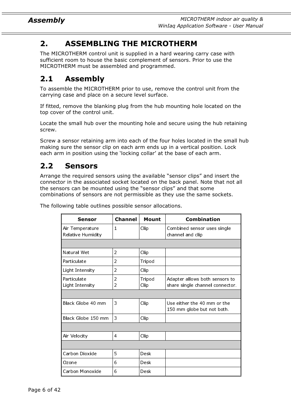 Assembling the microtherm, 1 assembly, 2 sensors | Assembly | Casella CEL Indoor air quality monitor User Manual | Page 6 / 42