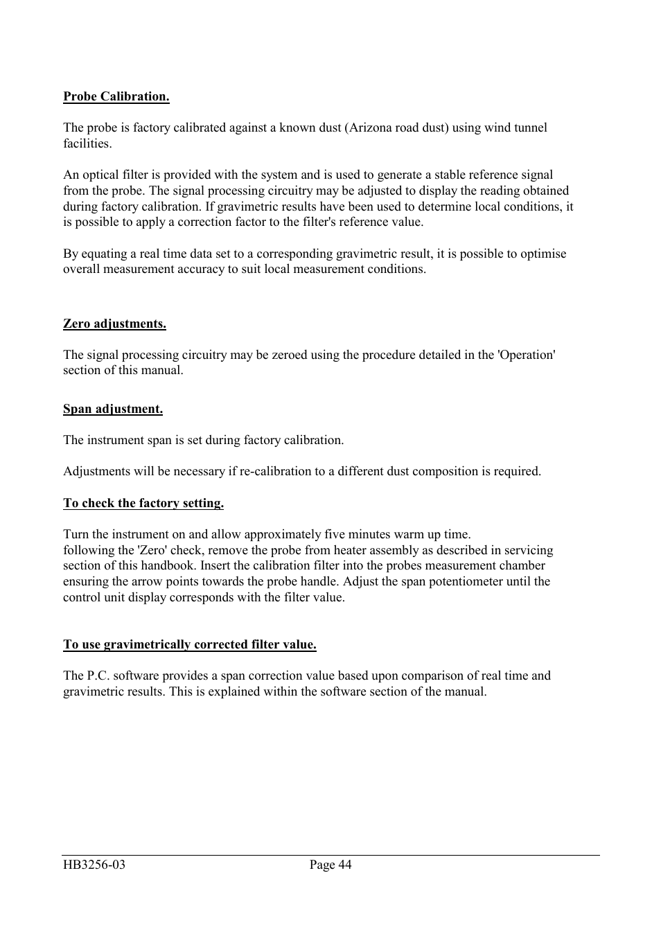 Zero adjustments, Span adjustment | Casella CEL Airborne particulate monitoring system User Manual | Page 46 / 53