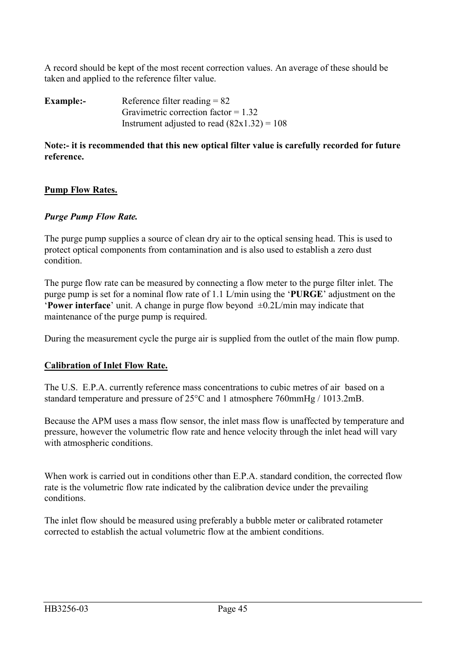 Purge pump flow rate, Calibration of inlet flow rate | Casella CEL Airborne particulate monitoring system User Manual | Page 47 / 53