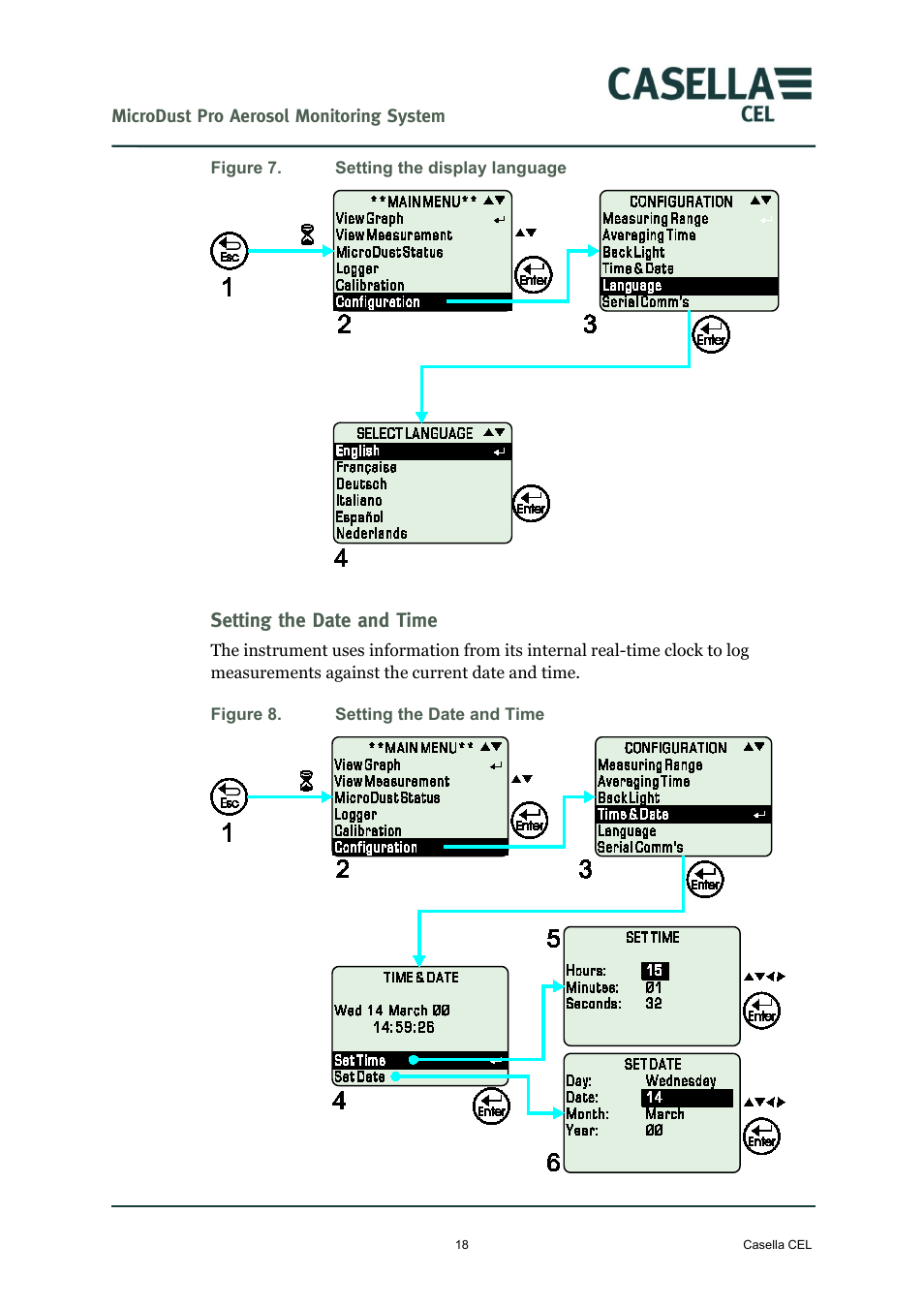 Setting the date and time | Casella CEL Microdust Pro real time dust monitor User Manual | Page 18 / 50