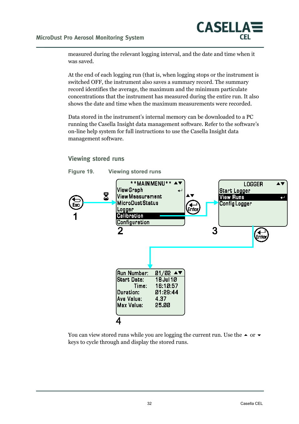 Viewing stored runs | Casella CEL Microdust Pro real time dust monitor User Manual | Page 32 / 50