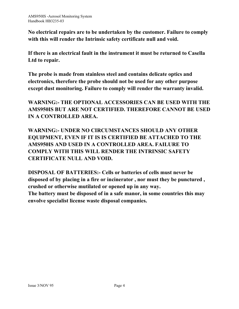 Casella CEL Airborne particulate monitor (AMS950-IS) User Manual | Page 4 / 22