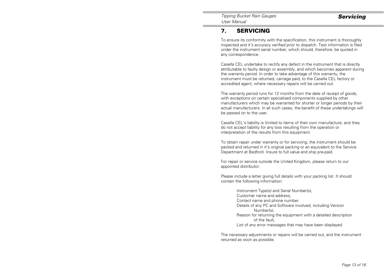 Casella CEL Tipping bucket rain gauge User Manual | Page 13 / 16