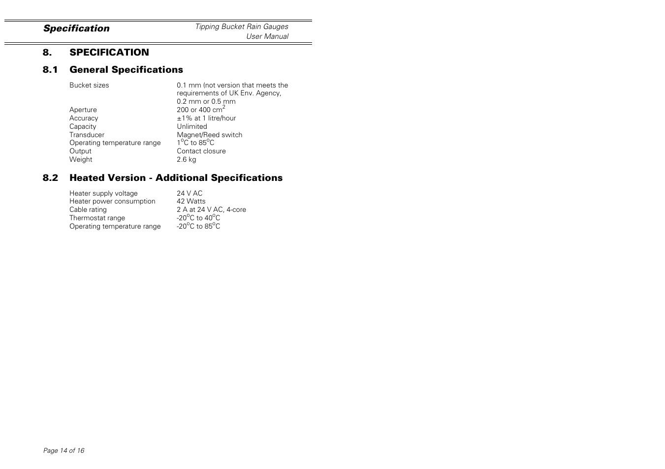 Casella CEL Tipping bucket rain gauge User Manual | Page 14 / 16