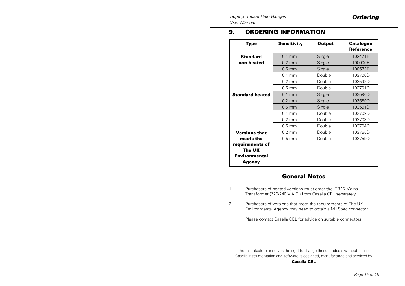 Casella CEL Tipping bucket rain gauge User Manual | Page 15 / 16