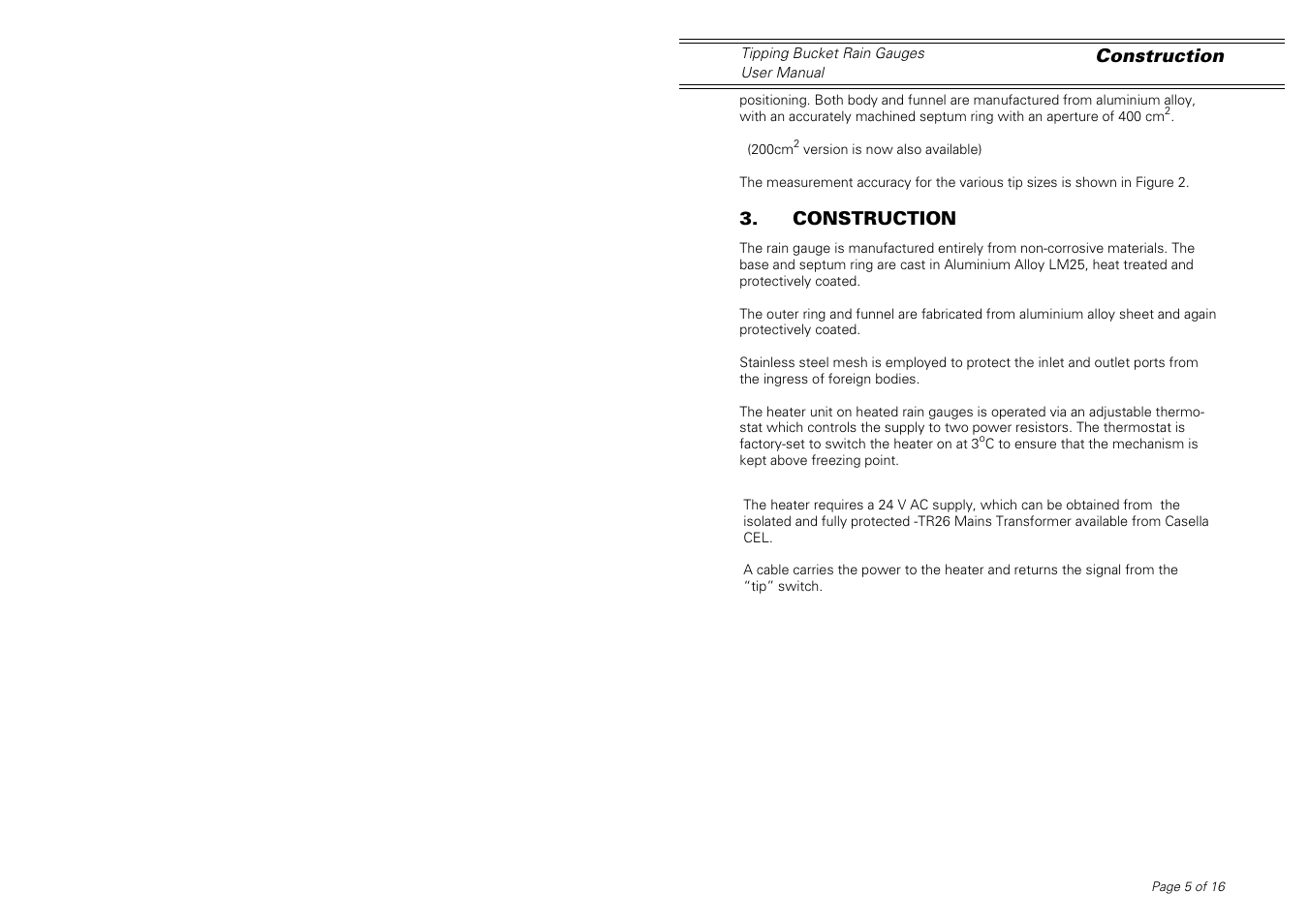 Casella CEL Tipping bucket rain gauge User Manual | Page 5 / 16