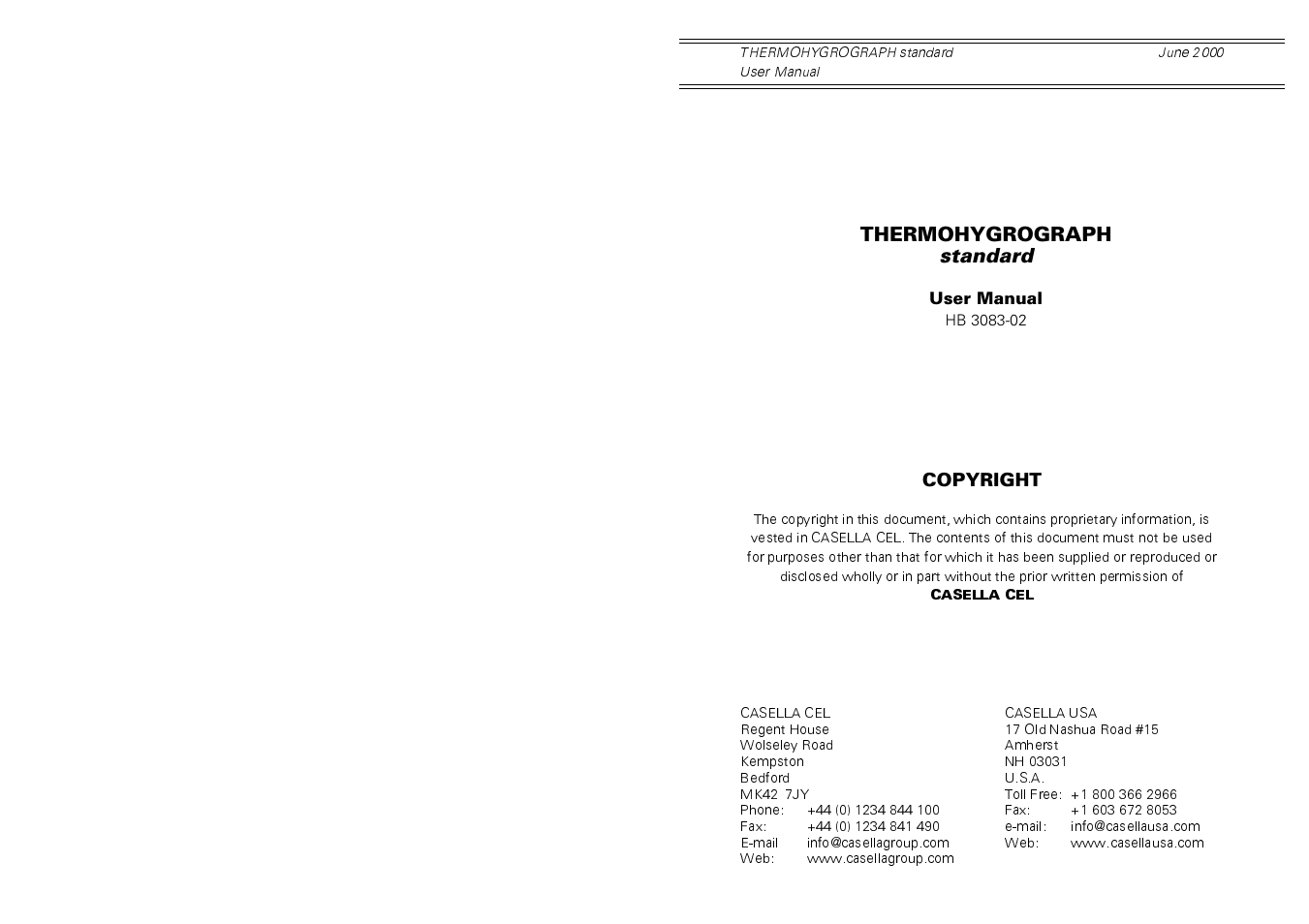 Casella CEL Thermohygrograph standard model User Manual | 12 pages