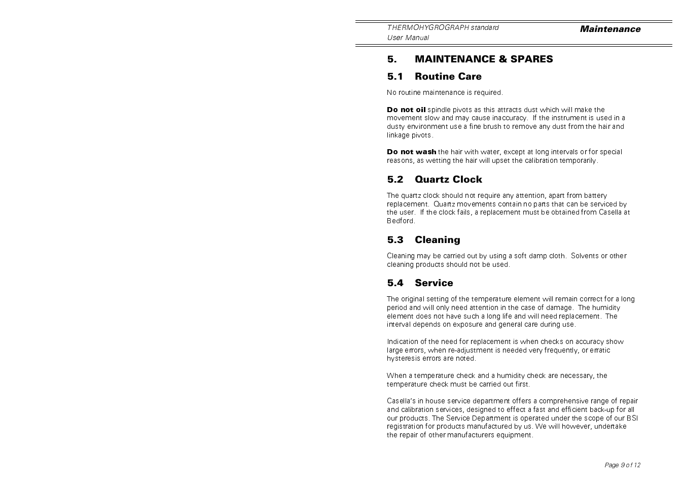 Casella CEL Thermohygrograph standard model User Manual | Page 9 / 12