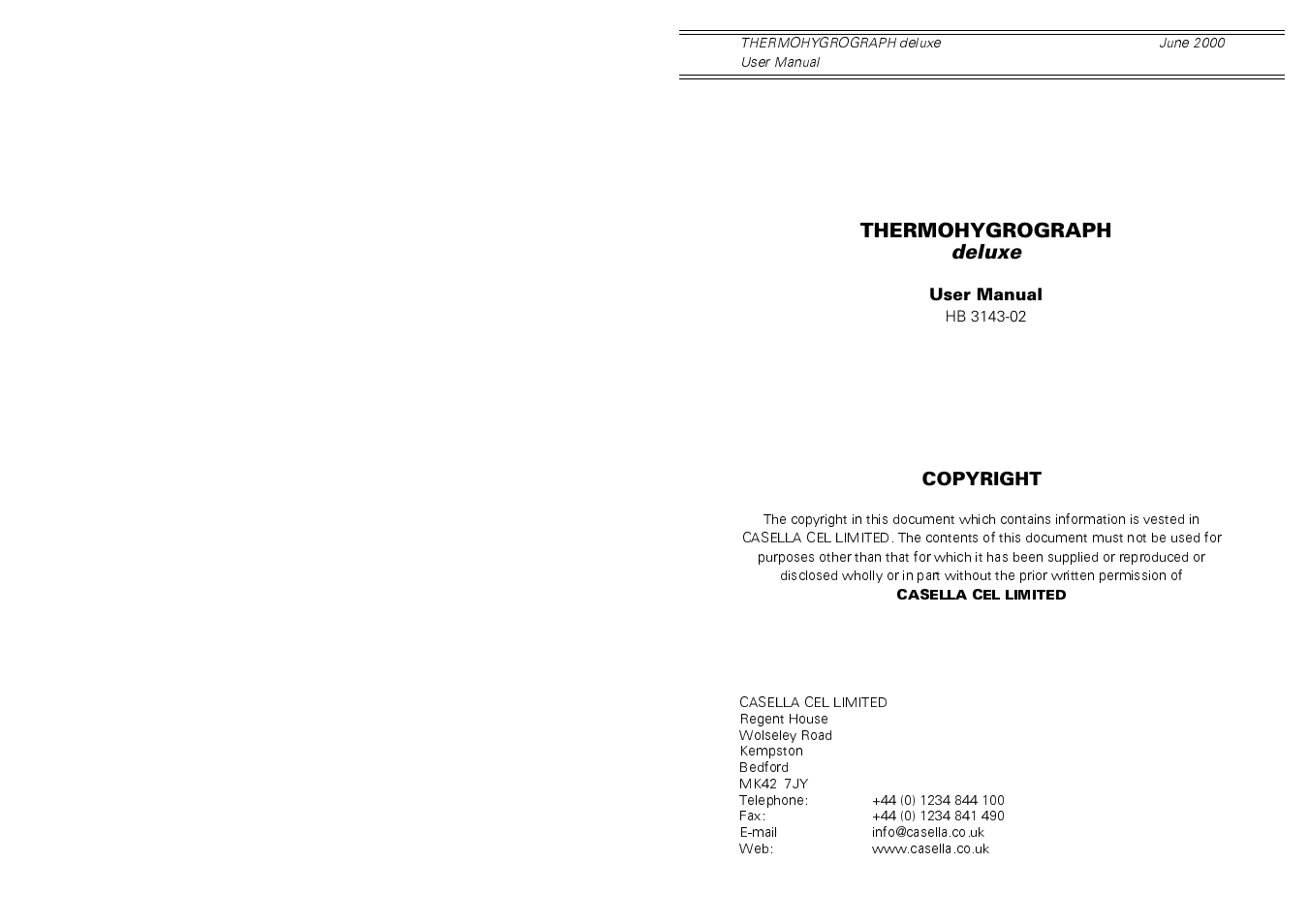 Casella CEL Thermohygrograph deluxe model User Manual | 12 pages