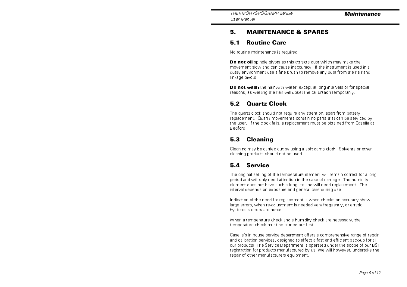 Casella CEL Thermohygrograph deluxe model User Manual | Page 9 / 12