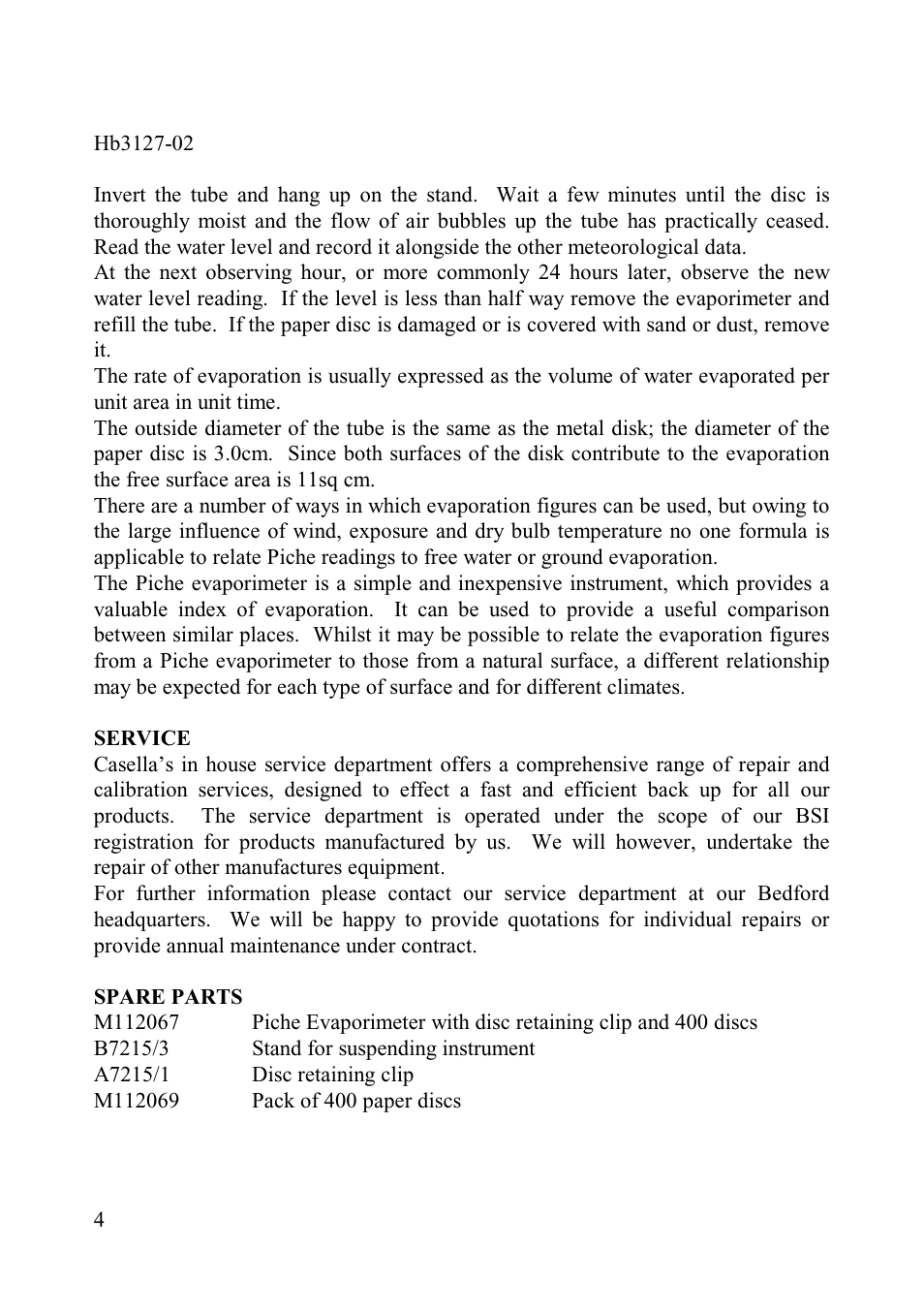 Casella CEL Piche evaporimeter User Manual | Page 4 / 4