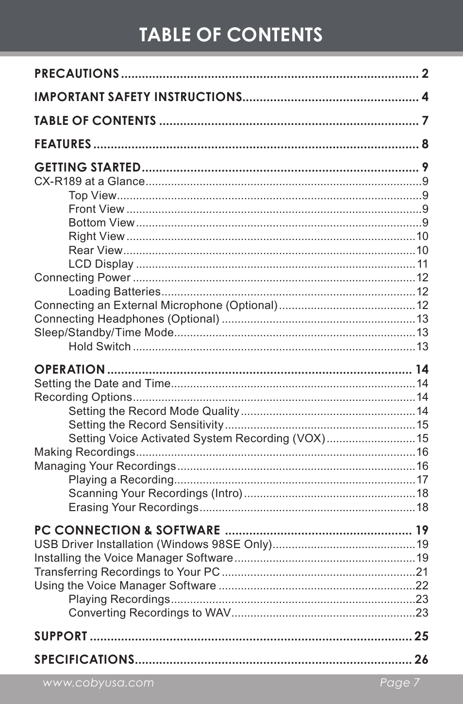 COBY electronic CX-R189 User Manual | Page 7 / 28