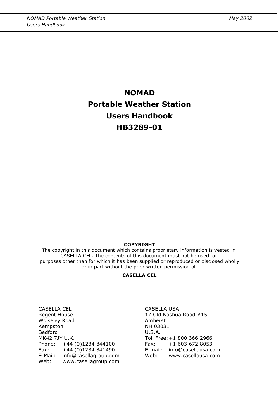 Casella CEL Nomad portable weather station User Manual | 68 pages