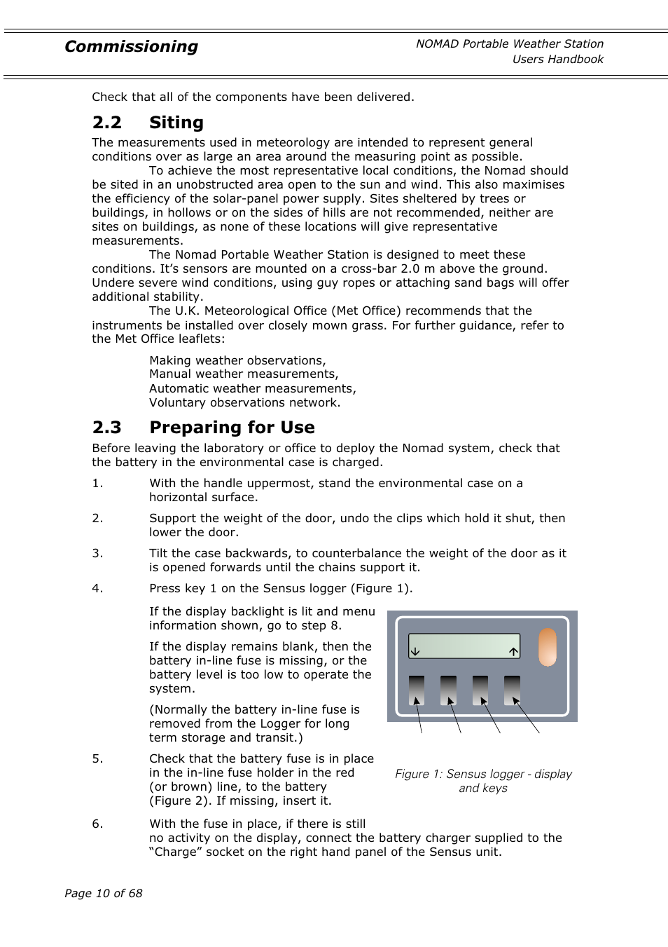 2 siting, 3 preparing for use, Commissioning | Casella CEL Nomad portable weather station User Manual | Page 10 / 68