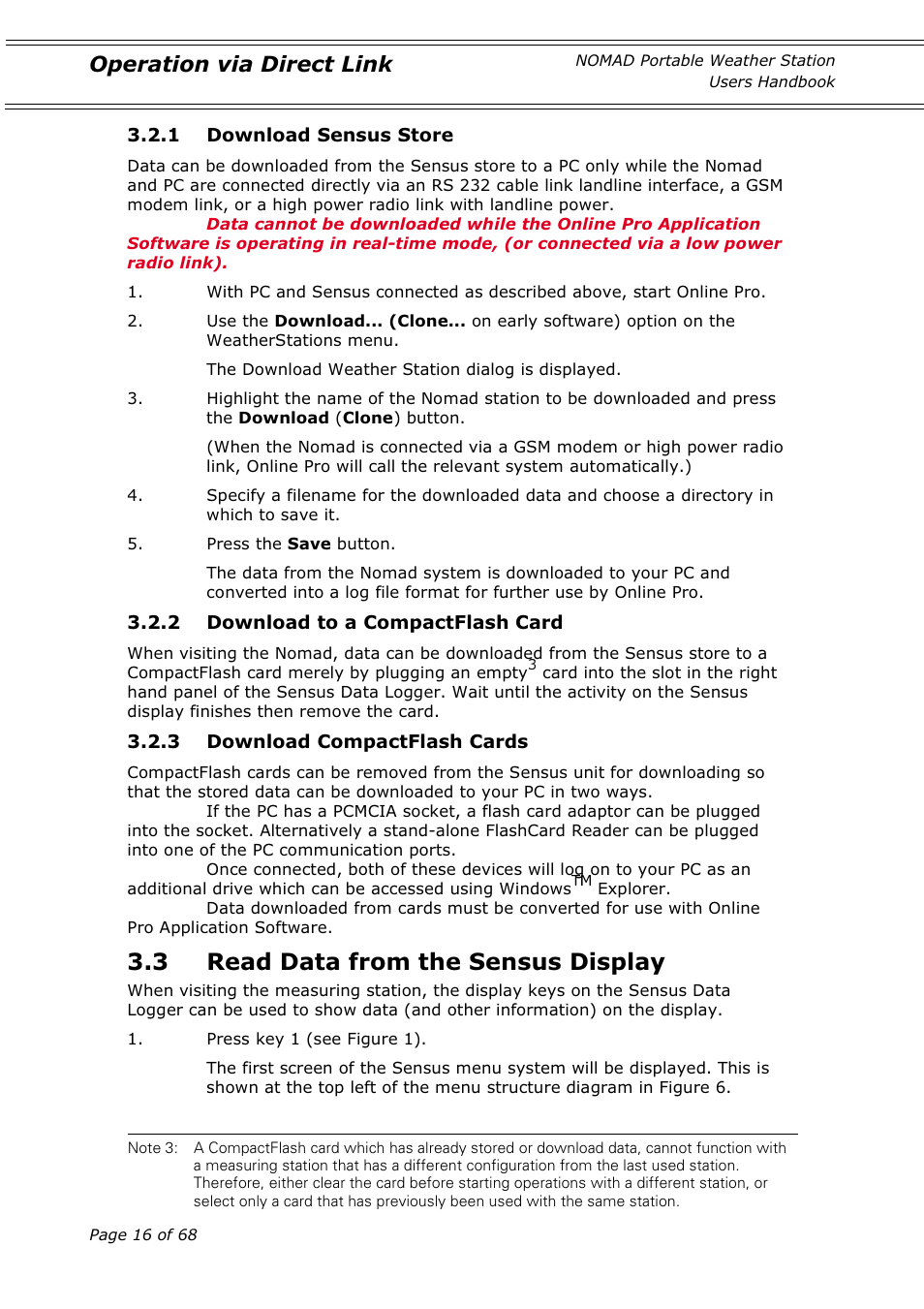 3 read data from the sensus display, Operation via direct link | Casella CEL Nomad portable weather station User Manual | Page 16 / 68