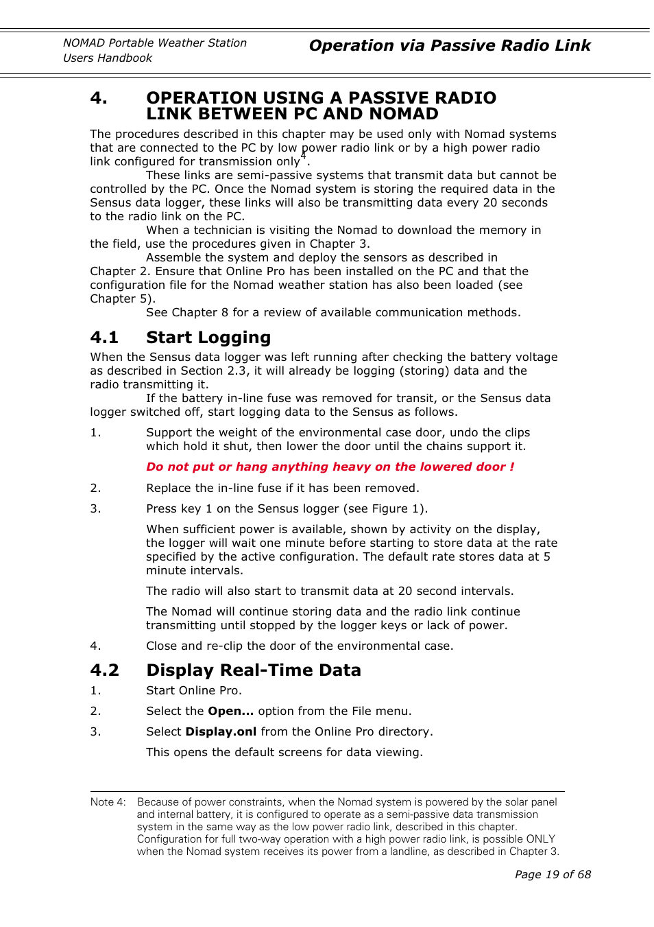 1 start logging, 2 display real-time data, Operation via passive radio link | Casella CEL Nomad portable weather station User Manual | Page 19 / 68