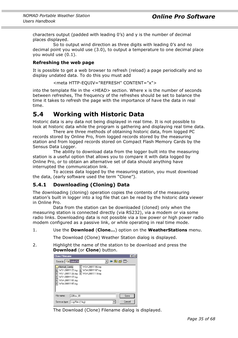 4 working with historic data, Online pro software | Casella CEL Nomad portable weather station User Manual | Page 35 / 68