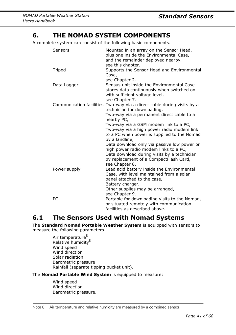 The nomad system components, 1 the sensors used with nomad systems, Standard sensors | Casella CEL Nomad portable weather station User Manual | Page 41 / 68