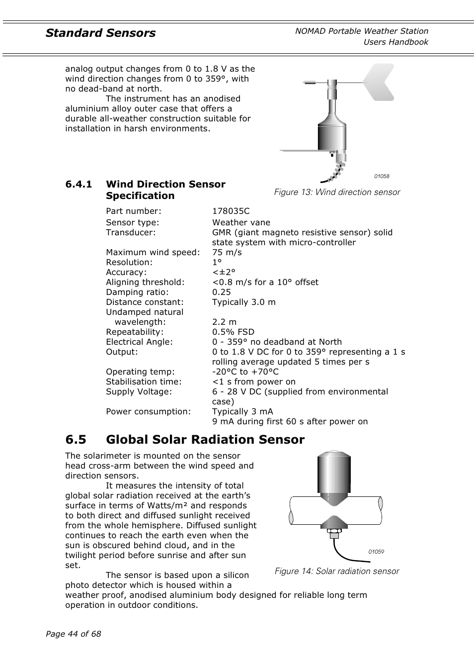 5 global solar radiation sensor, Standard sensors | Casella CEL Nomad portable weather station User Manual | Page 44 / 68