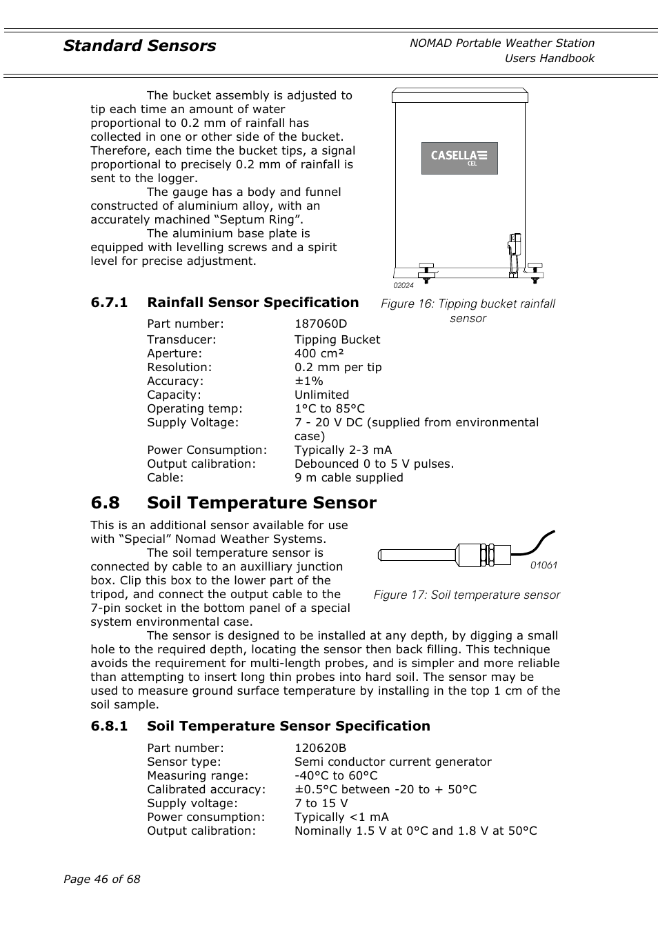 8 soil temperature sensor, Standard sensors | Casella CEL Nomad portable weather station User Manual | Page 46 / 68