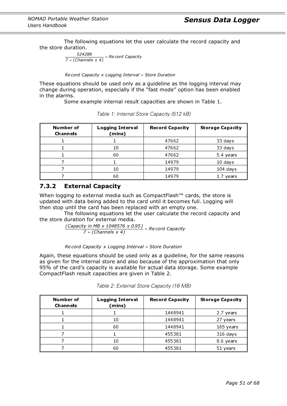 Sensus data logger, 2 external capacity | Casella CEL Nomad portable weather station User Manual | Page 51 / 68