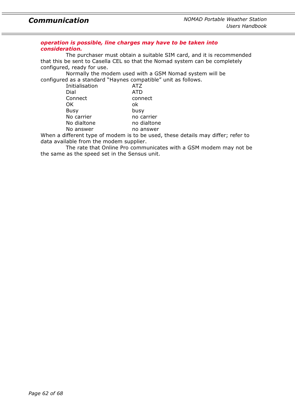 Communication | Casella CEL Nomad portable weather station User Manual | Page 62 / 68
