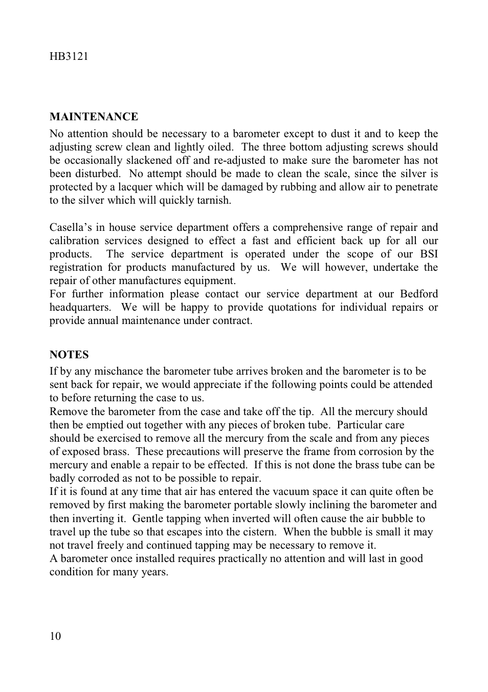 Casella CEL Fortin barometer User Manual | Page 10 / 11