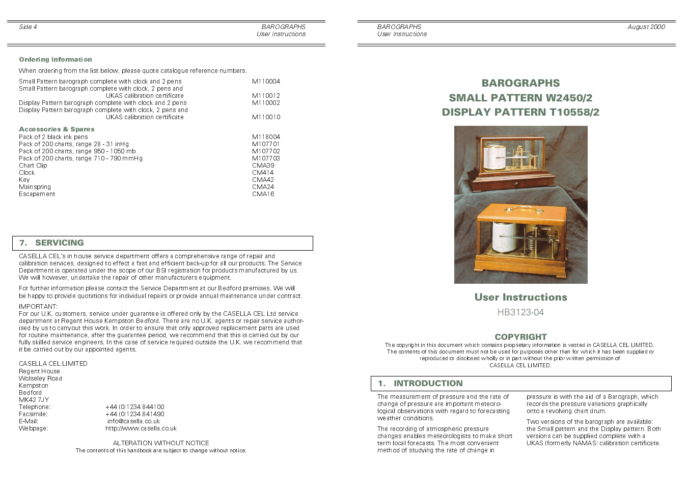 Casella CEL Barographs small and display pattern User Manual | 2 pages