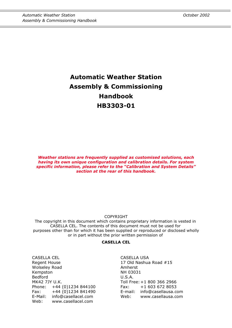 Casella CEL Automatic weather station User Manual | 34 pages