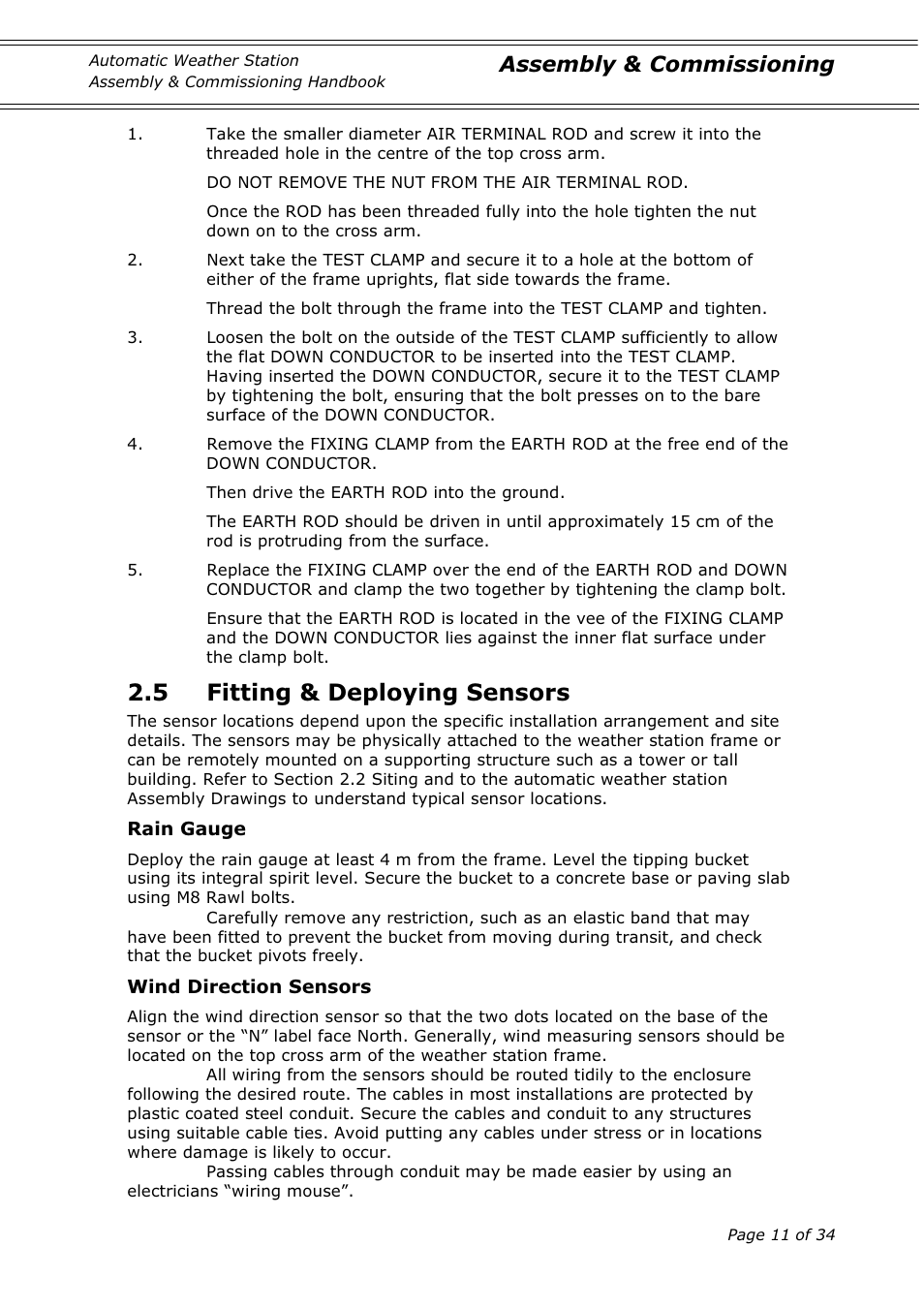 5 fitting & deploying sensors, Assembly & commissioning | Casella CEL Automatic weather station User Manual | Page 11 / 34