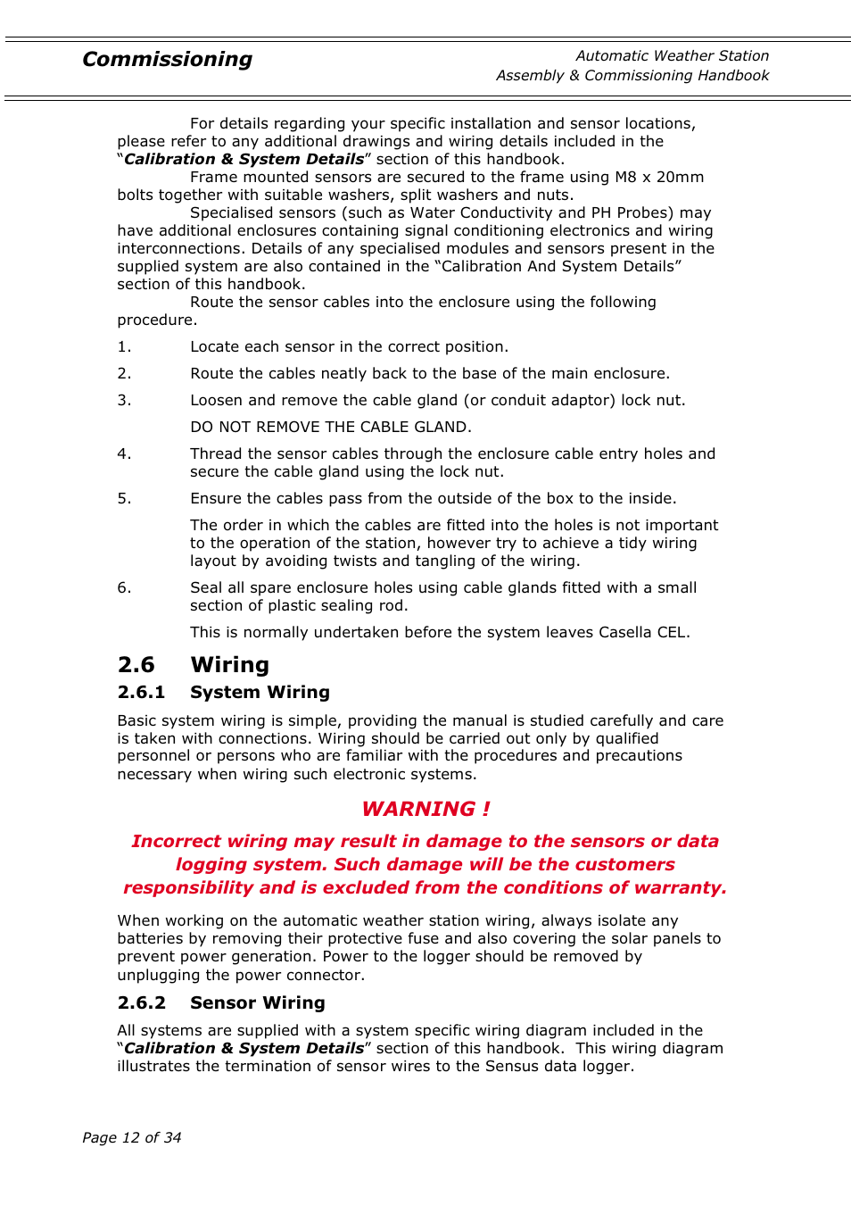 6 wiring, Warning, Commissioning | Casella CEL Automatic weather station User Manual | Page 12 / 34