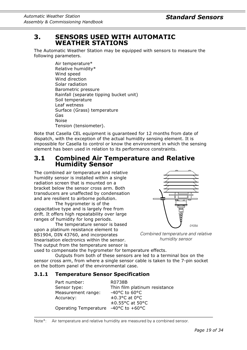 Sensors used with automatic weather stations, Standard sensors | Casella CEL Automatic weather station User Manual | Page 19 / 34