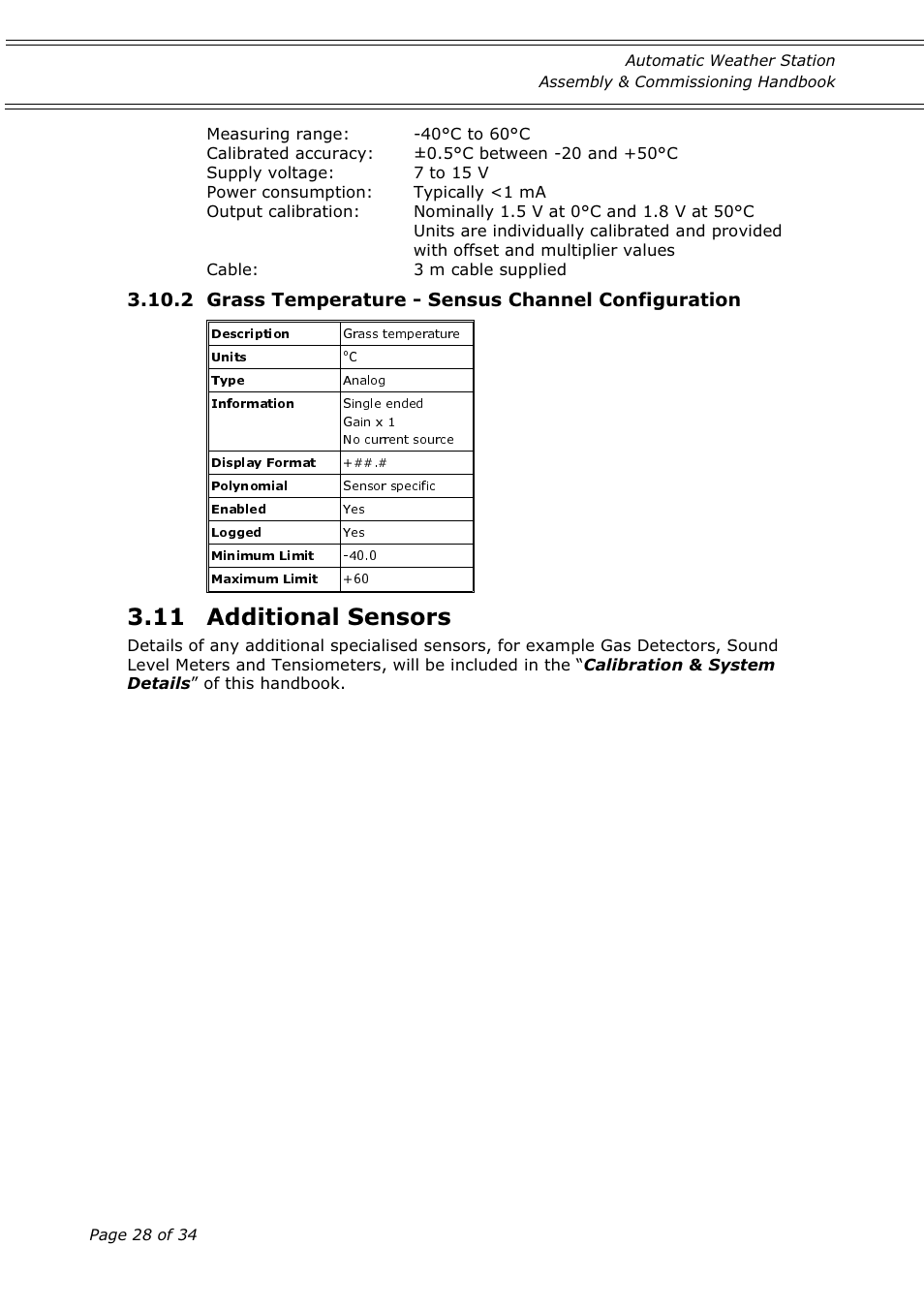 11 additional sensors, 2 grass temperature - sensus channel configuration | Casella CEL Automatic weather station User Manual | Page 28 / 34